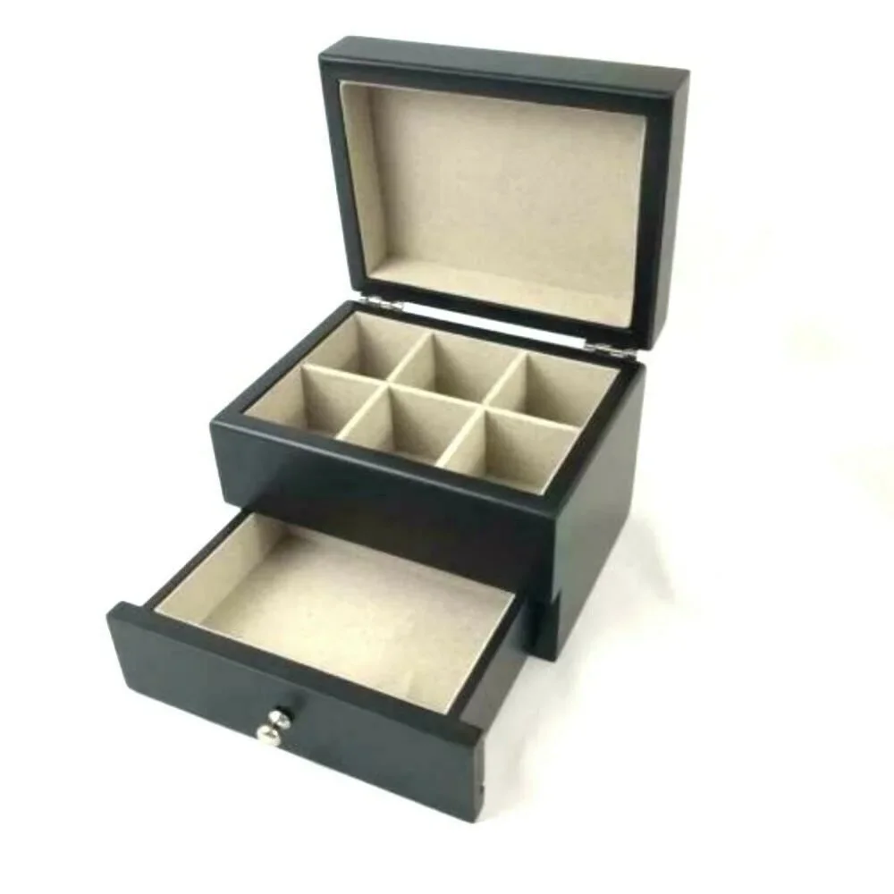 Hive Honey Amy Jewelry Box Black Mirrored Drawer Felt Lined Divided Compartment